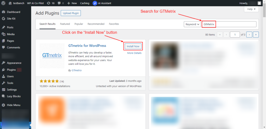 Search-for-Gtmetrix-and-click-on-Install-Now-button