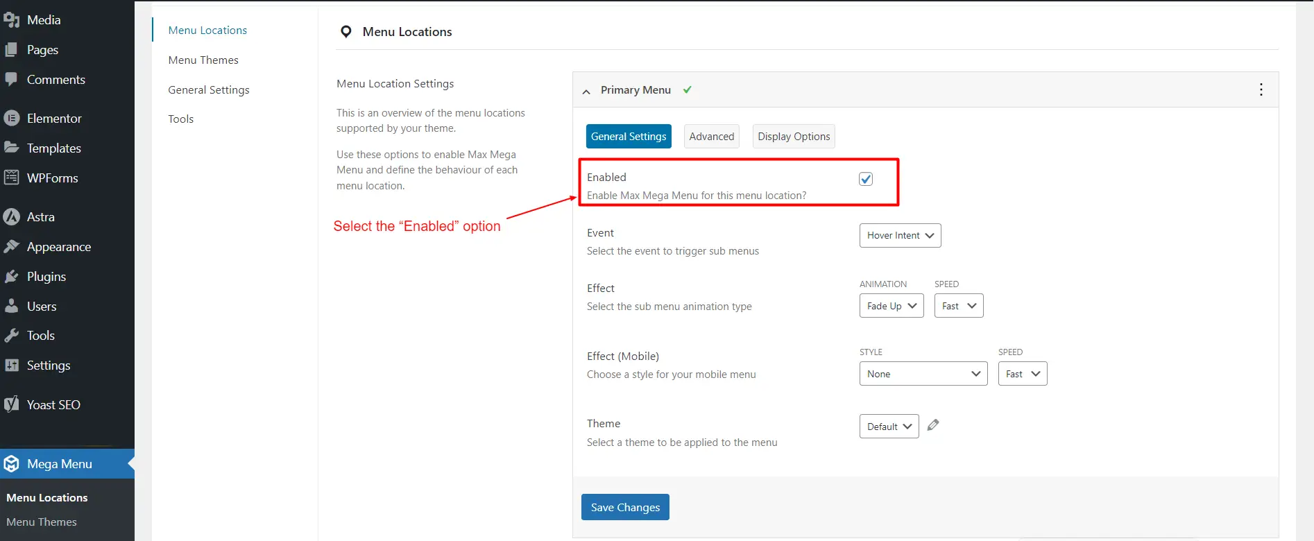 Enabling Primary Menu