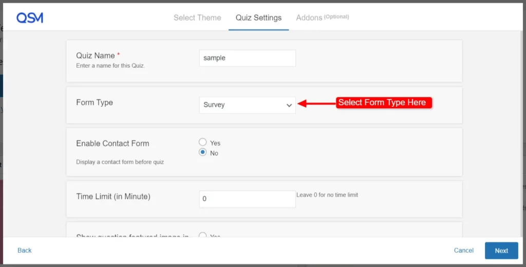 Quiz Settings Details