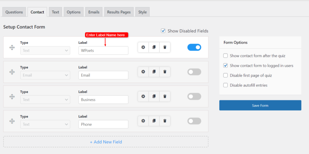 User Information Through Contact Form