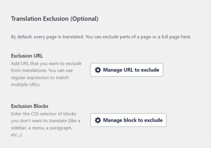 Translation Exclusion Settings