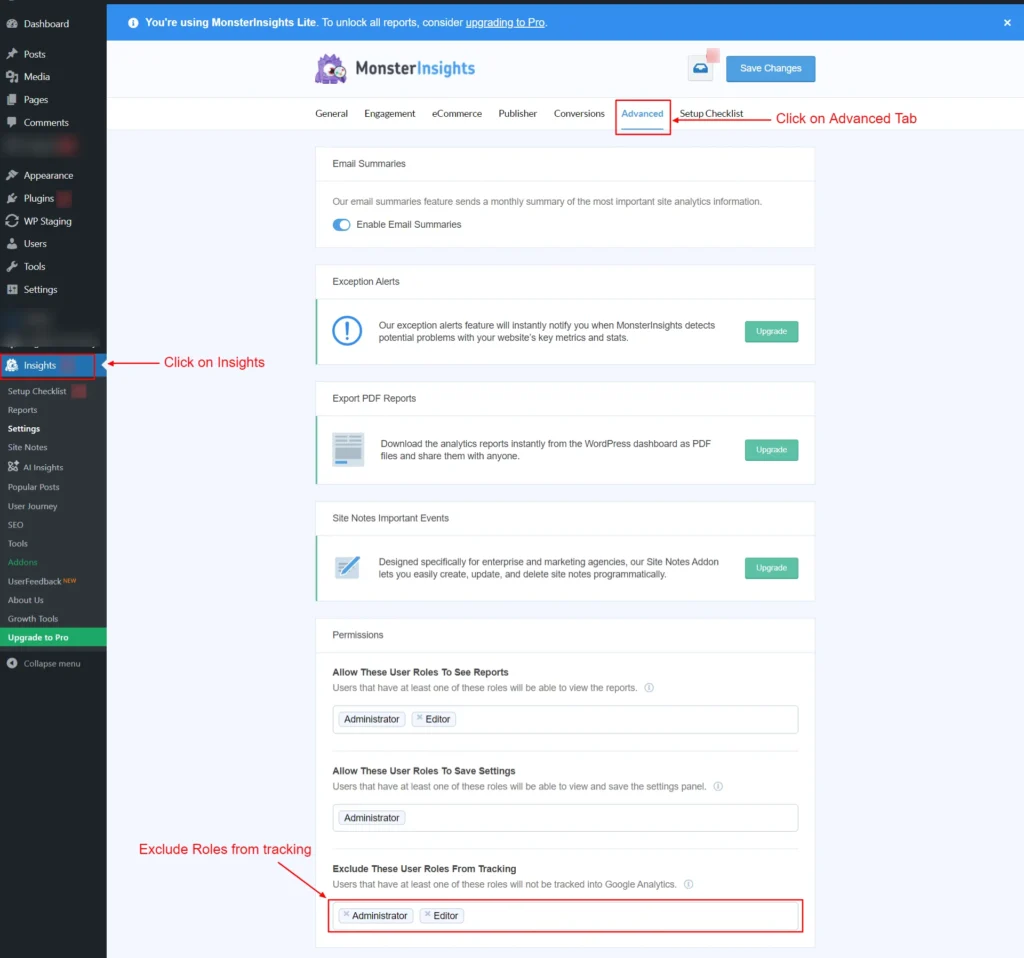 Exclude User roles from tracking